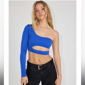 NWT blue garage asymmetric cut out top xs